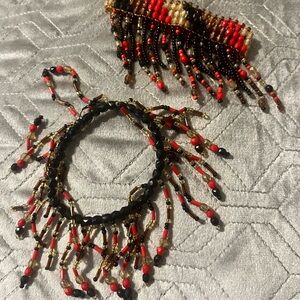 “Ember Rhythm Duo” Beaded Fringe Bracelets